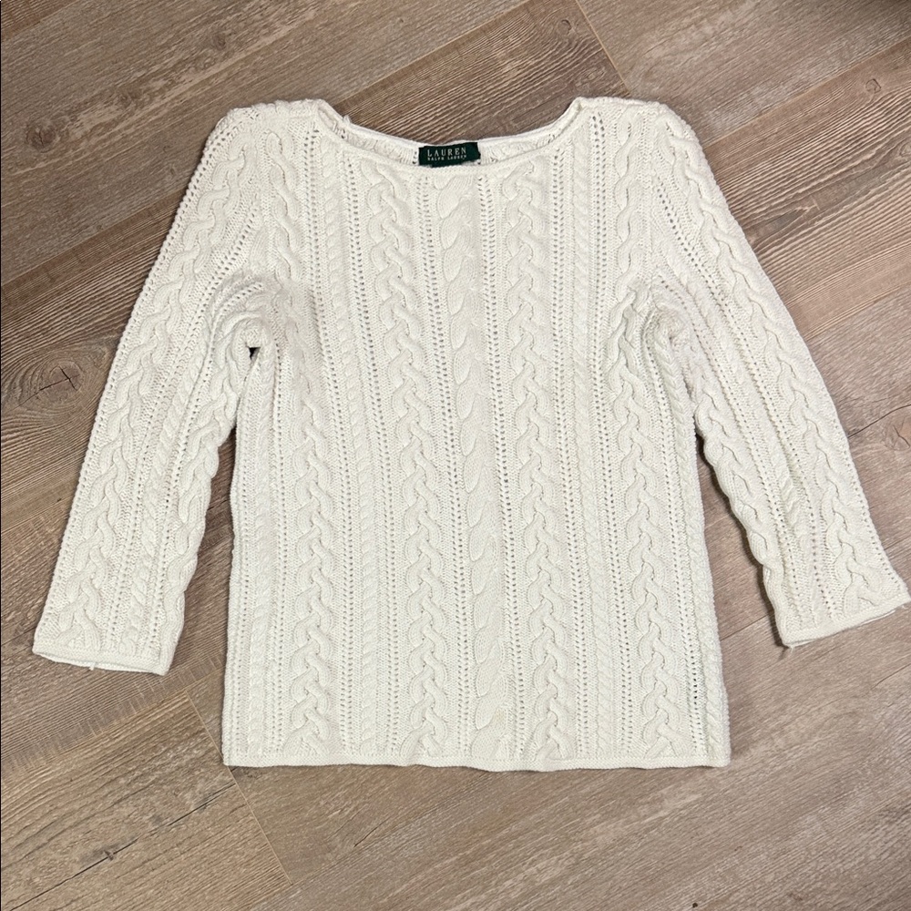 Ralph Lauren Cream Cable Knit Scoop Neck Sweater